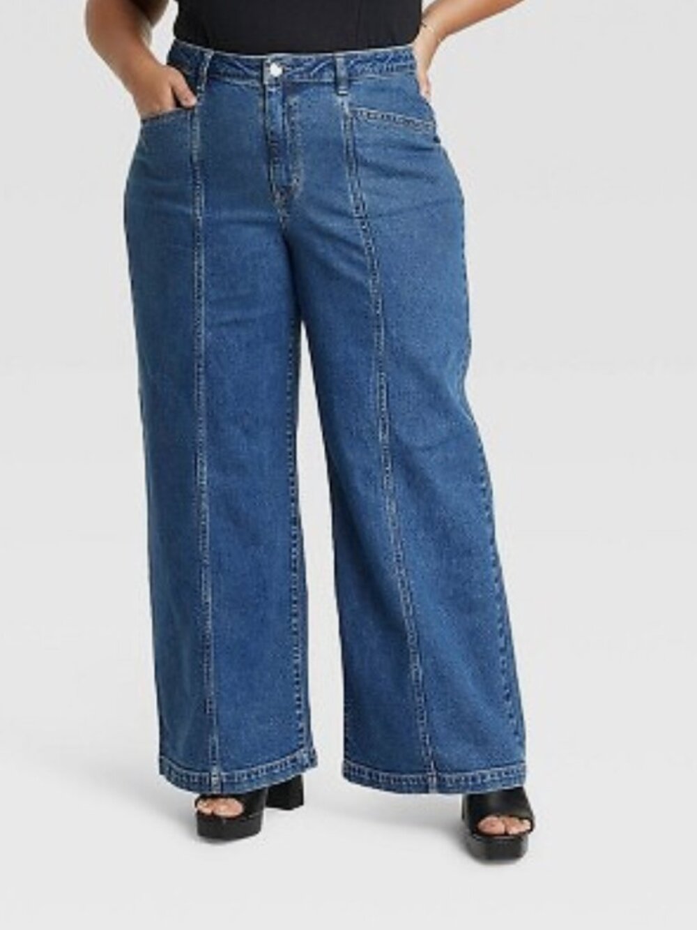 Ava & Viv Women's High-Rise Dark Blue Wide Leg Jeans Size 18